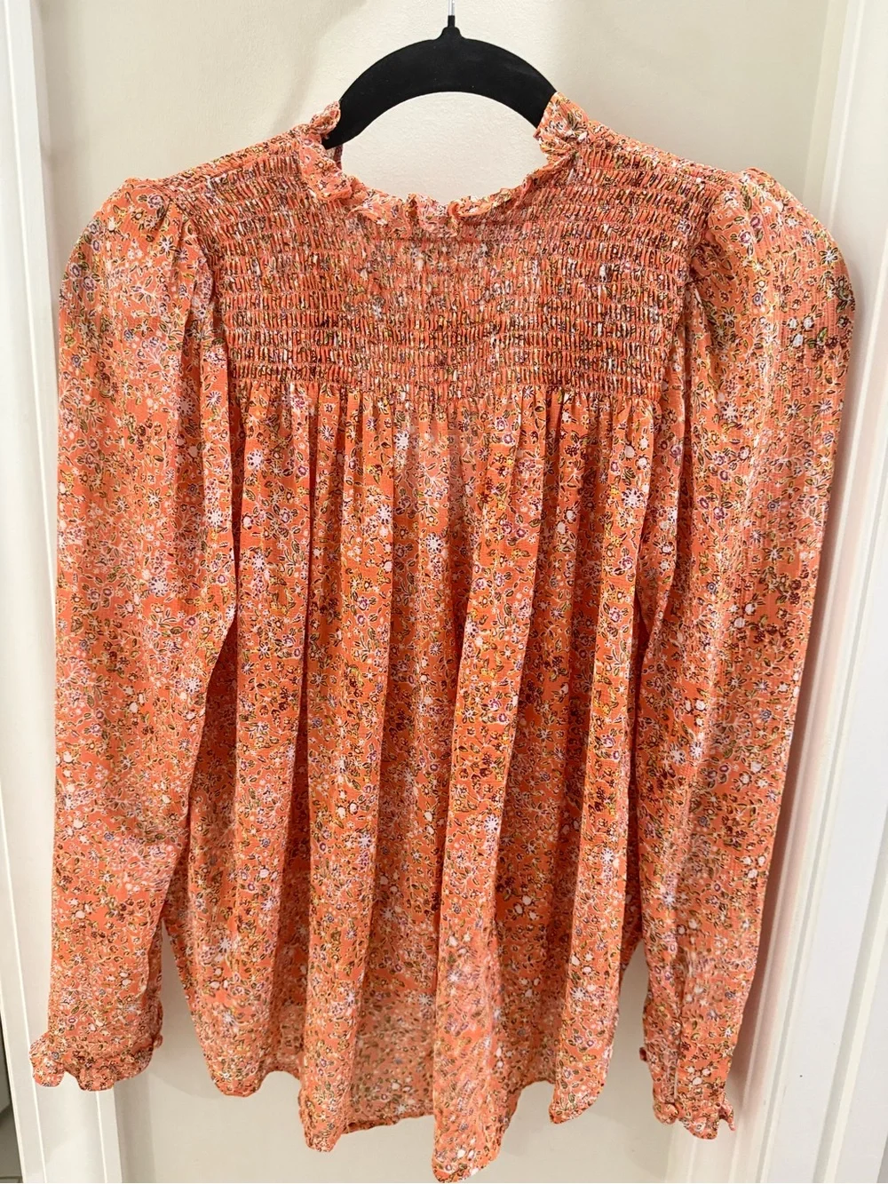 Free People Orange Floral Smocked Button-Front Blouse